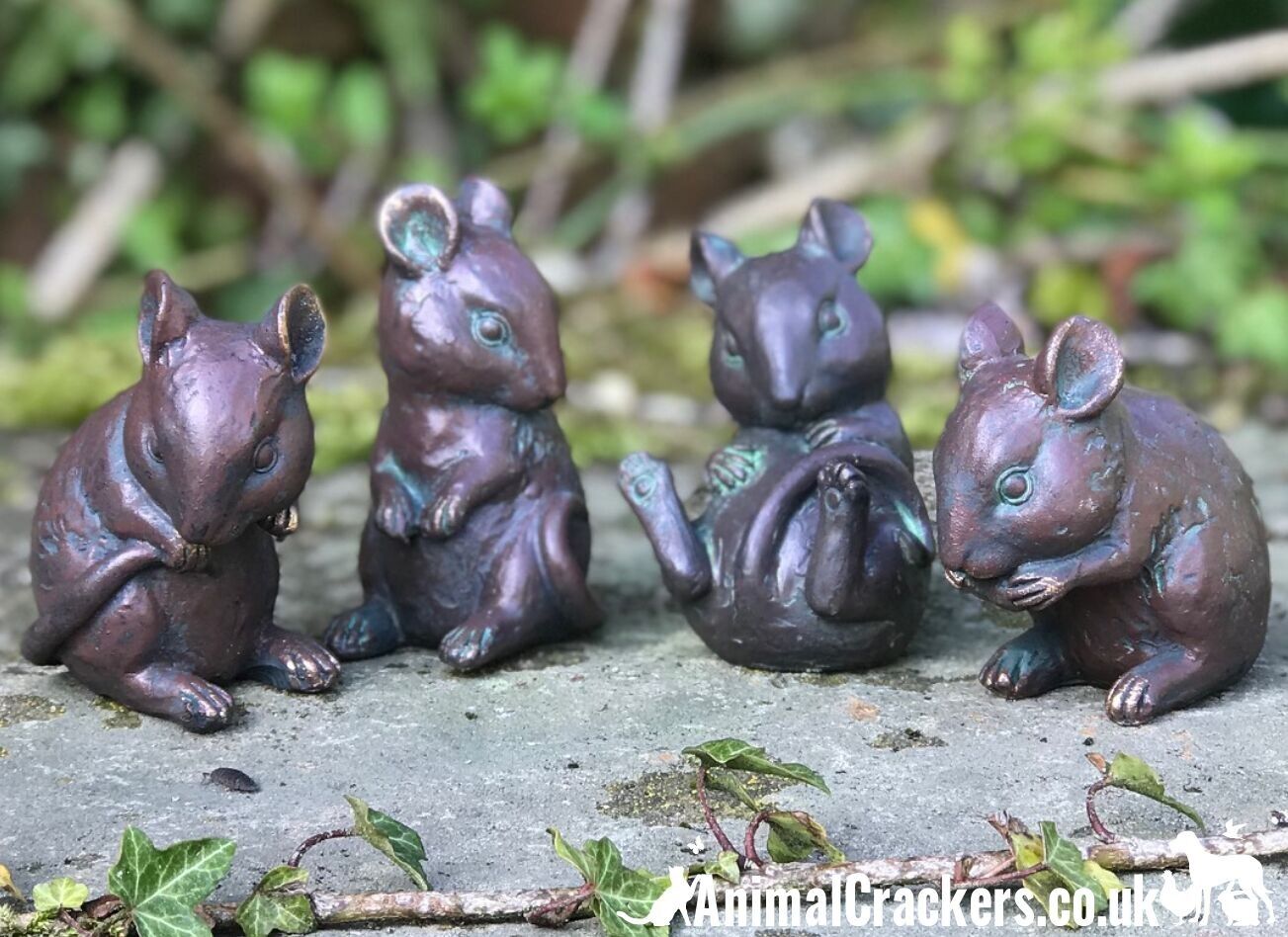 Set 4 adorables souris effet laiton ancien ornements décoration souris cadeau amateur de jardin