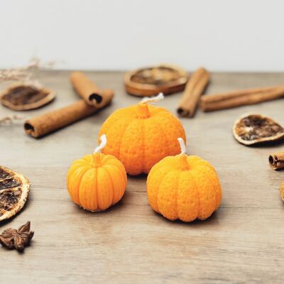 Juego de velas de té con forma de calabaza otoñal de color naranja - Velas de otoño