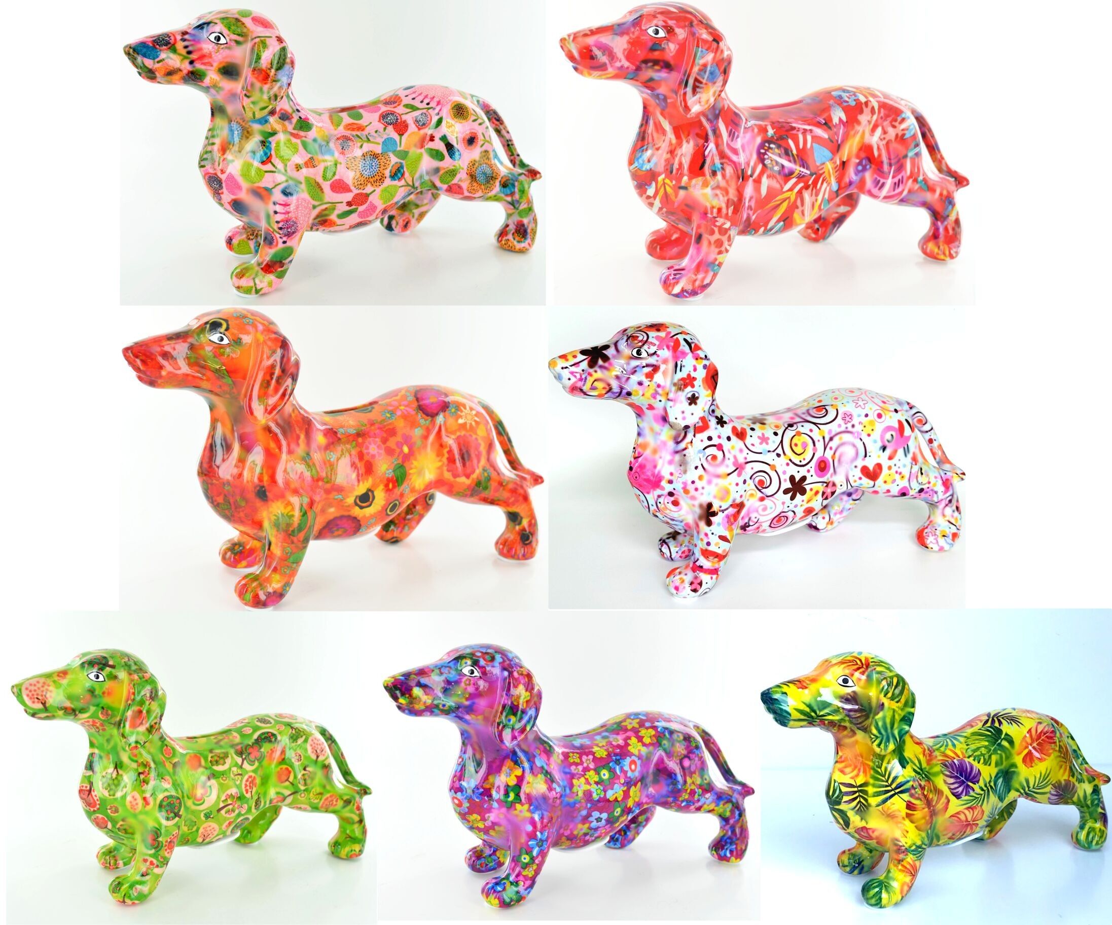 Pomme Pidou „Frankie“, stehender Dackel, farbenfrohe Keramik-Spardose, Geschenk für Dackelliebhaber – tolle Farbauswahl!