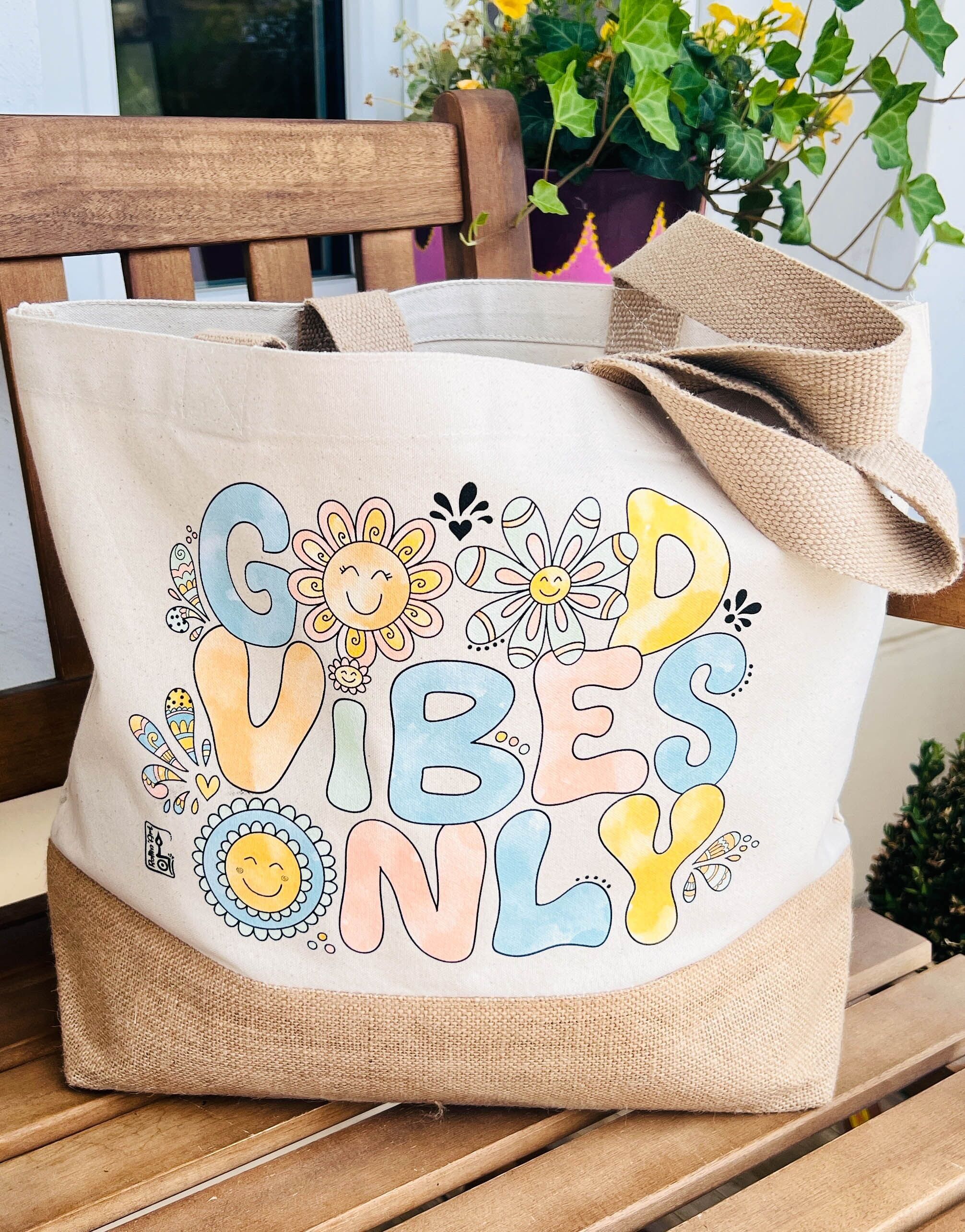 Borsa in juta "Good Vibes Only"