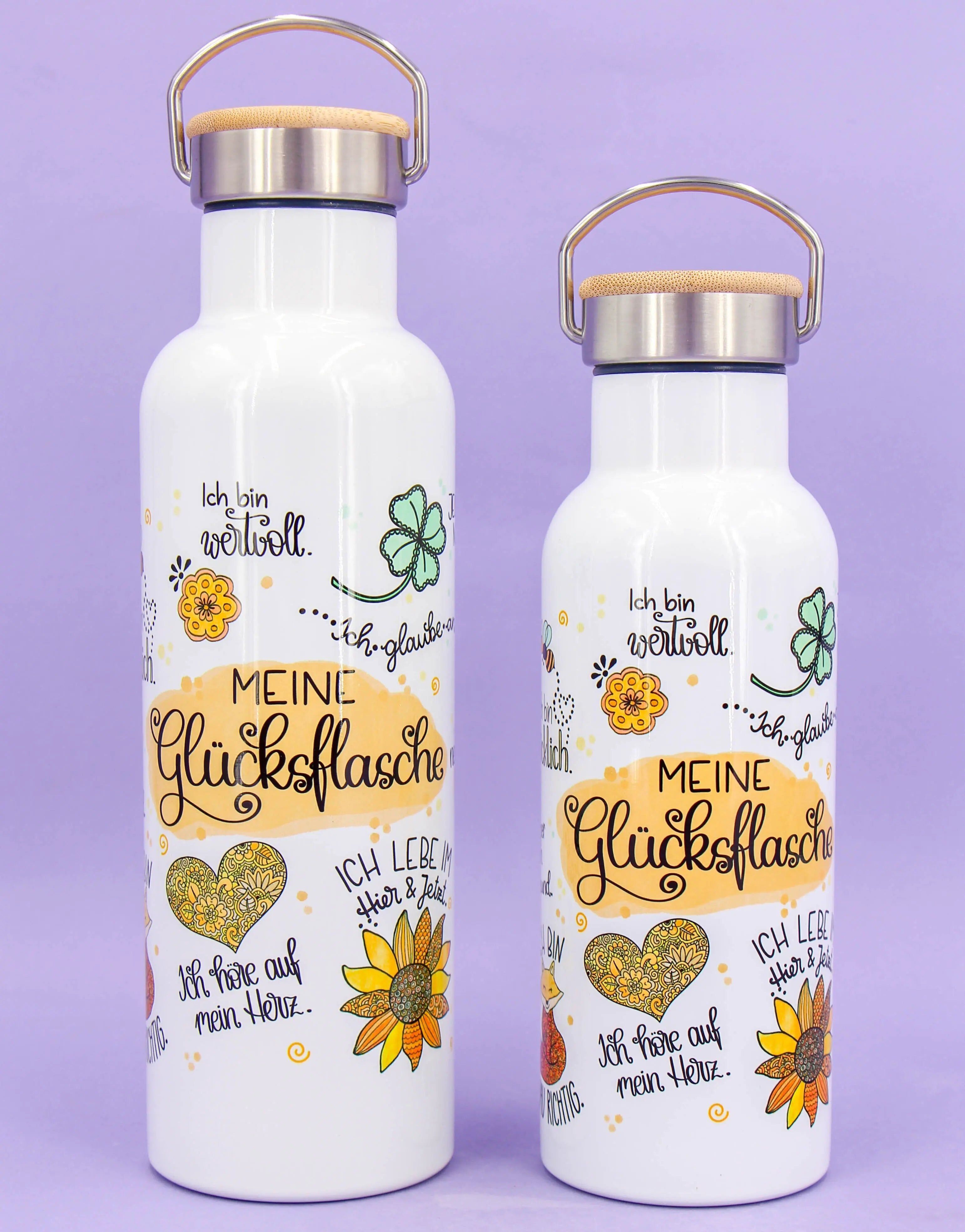Thermosflasche Bambusdeckel "Meine Glücksflasche"