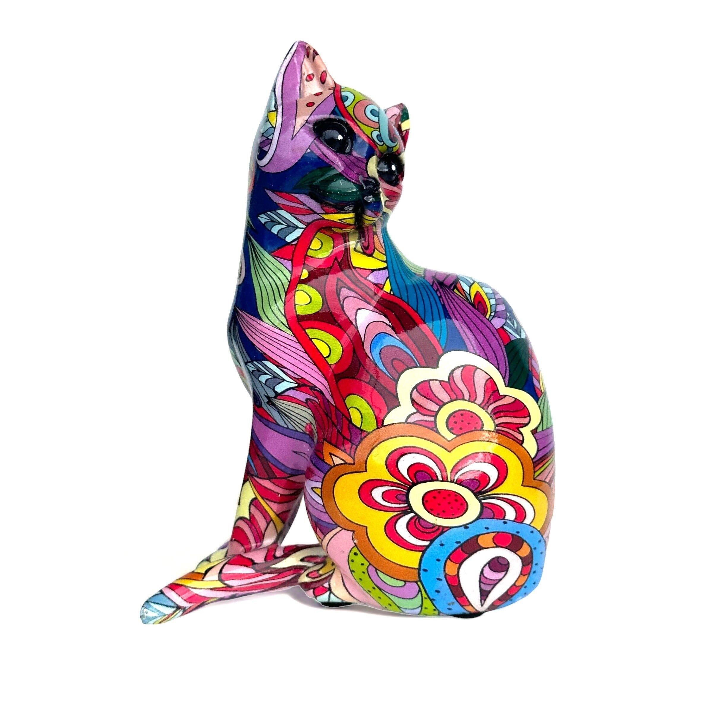 Figura decorativa de gato sentado de colores brillantes y brillantes de Groovy Art. Regalo para amantes de los gatos (altura 15 cm).