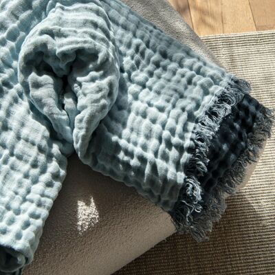 Coperta di lino double-face in blu