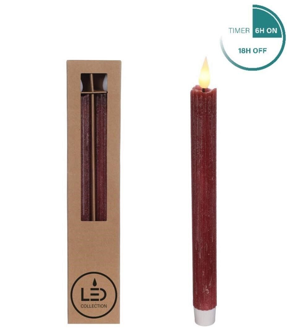 LED-Bleistiftkerzen 2er Set Ø2.1 h.25cm bordeaux