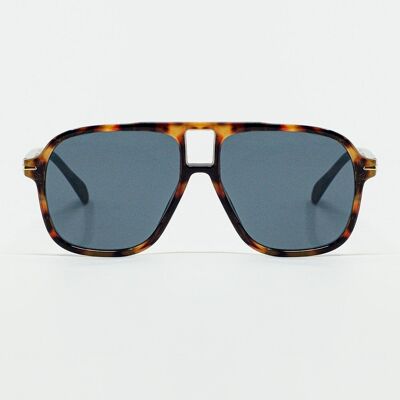 Lunettes de soleil ovales aviateur avec verres noirs fumés en écaille de tortue