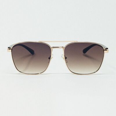 Lunettes de soleil carrées en métal avec verres fumés marron