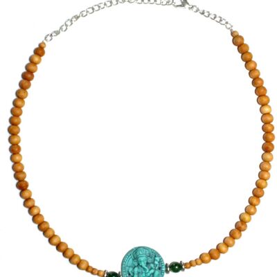 Collier ras du cou Santal - Turquoise Ganesh