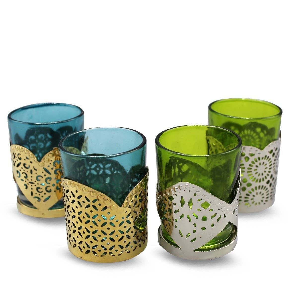 Goud/Zilver Theelicht houder set furgone 4