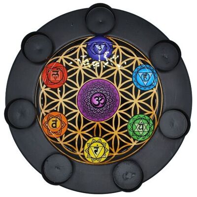 Soporte de vela en forma de T y placa de carga de metal 7 Chakras