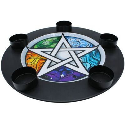 Soporte de metal para velas y placa de carga con forma de pentagrama