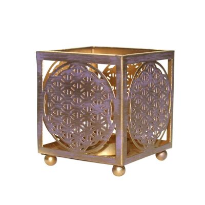 SOPORTE METAL T-LIGHT ORO Y LILA-FLOR DE LA VIDA