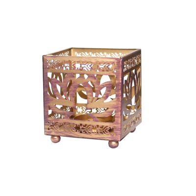 PORTA T-LIGHT IN METALLO ROSA-LOTUS