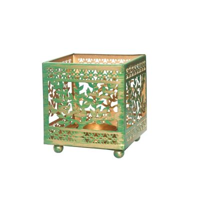 Metal T-Light Holder Green-Tree of Life
