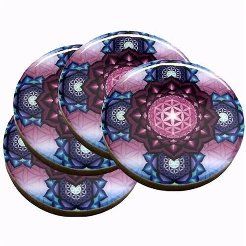 SET DI 4 sottobicchieri FIORE DELLA VITA IN LEGNO