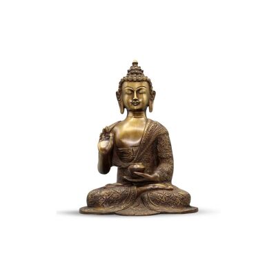 Buddha seduto Asthmangal senza base intagliata in marrone antico