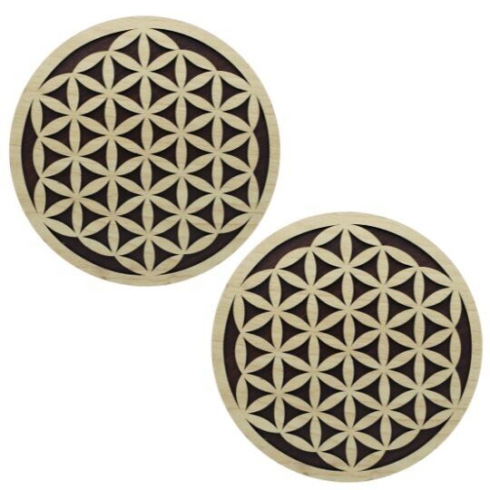 Wooden Grid Double Layer Flower of Life 25cm Set of 2 Un
