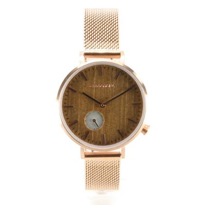 Montre femme acier rosé et bois - 36mm