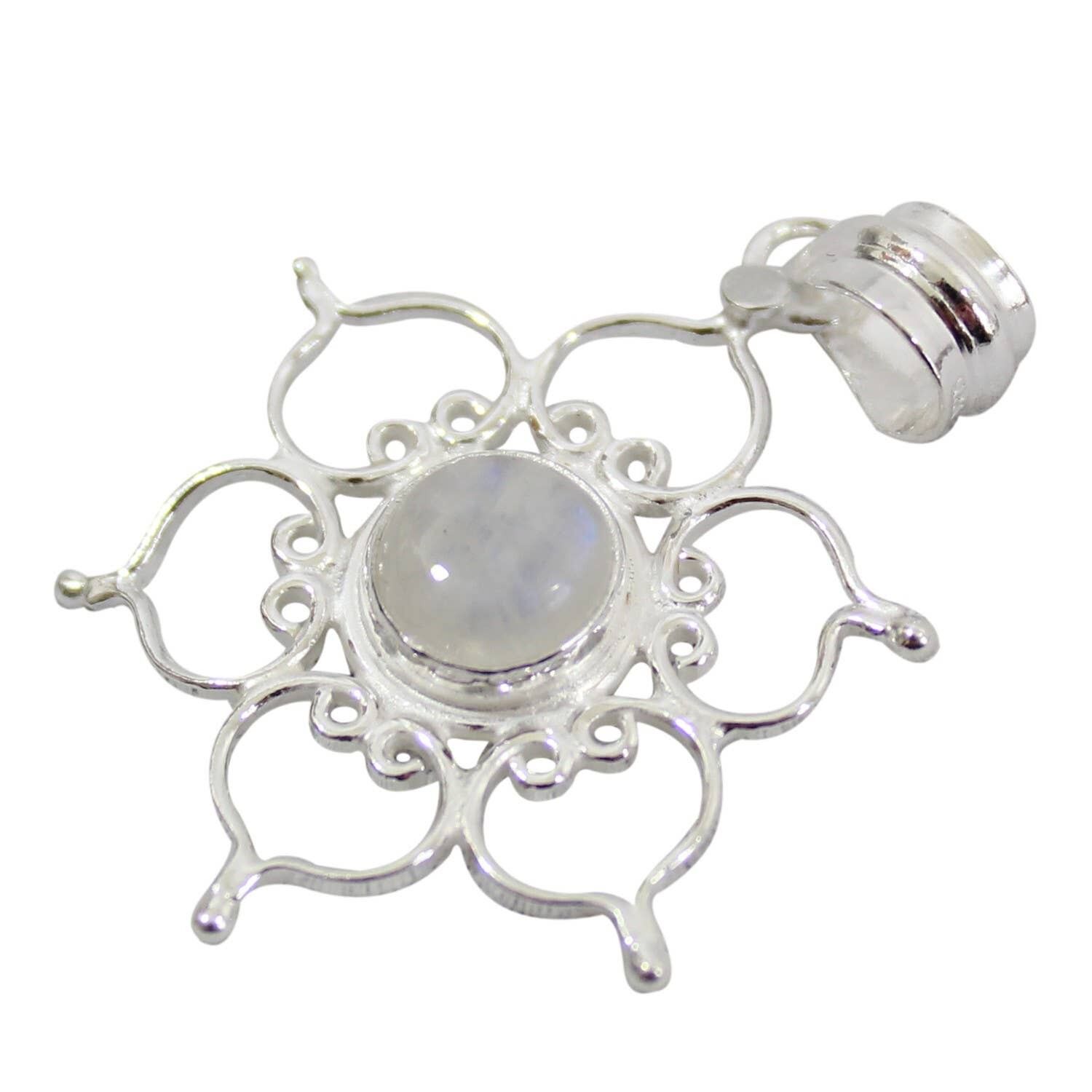 STERLING SILBER ANHÄNGER LOTUS - REGENBOGEN MONDSTEIN