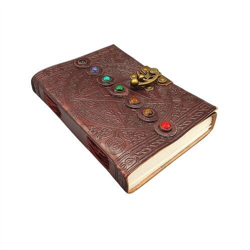 Mit Lederprägung versehene Sieben Chakra-Steine, 18 x 12.5 cm