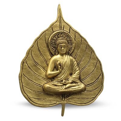 Buda en hoja colgante (verde con acabado en polvo amarillo)