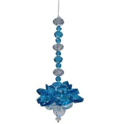 Cristallo da appendere in vetro 7 perline chakra fiore di loto azzurro