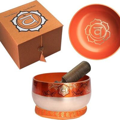 New Chakra Singing Bowl Silver Brass-Orange W/box, Ring & St