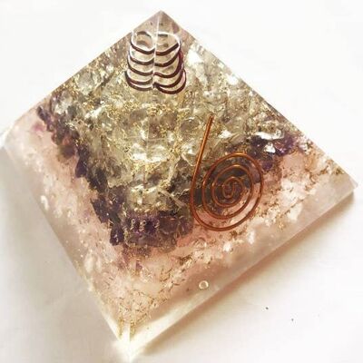 Pyramide d'orgone de quartz rose-améthyste-cristal