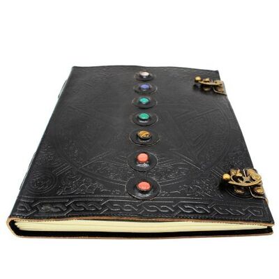 Carnet en cuir noir Pentagam avec 7 pierres précieuses 25x33cm-