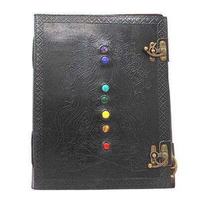 Diario in pelle Dea con 7 pietre chakra 25x33cm