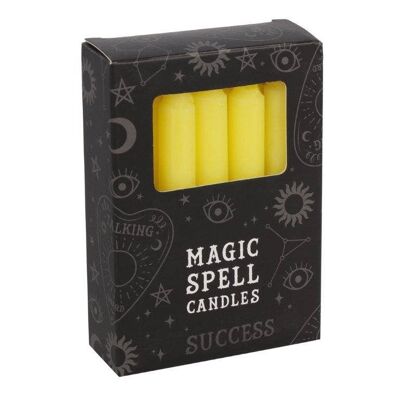 Confezione da 12 candele gialle con incantesimo "Successo".