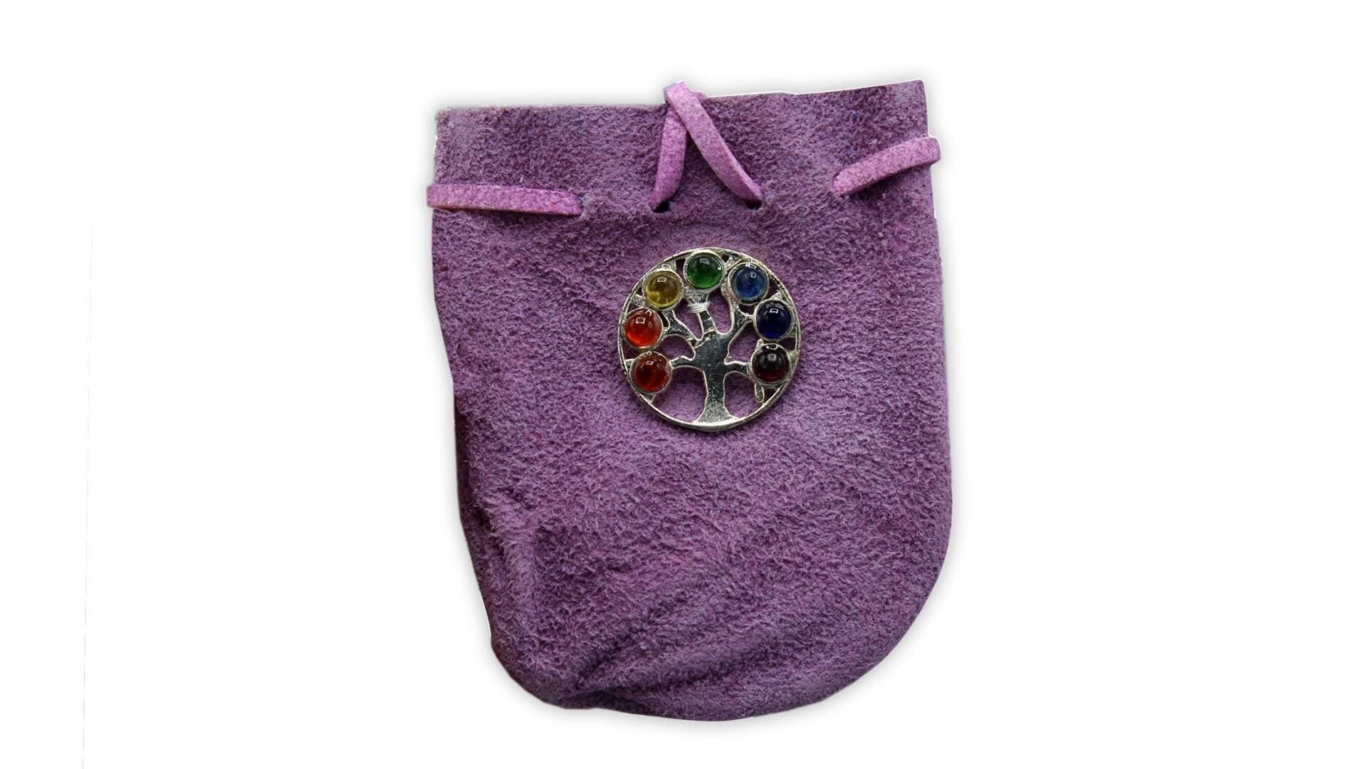 BORSA IN CAMOSCIO VIOLA-CHAKRA ALBERO DELLA VITA 3,25" X 2,75"