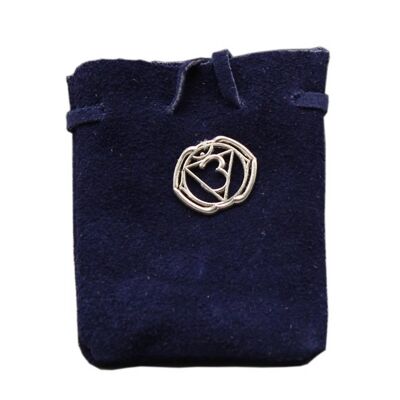 BORSA IN CAMOSCIO BLU CON SIMBOLO CHAKRA 3.25X2.75"