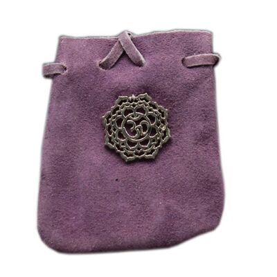 POCHETTE EN DAIM-MAUVE AVEC SYMBOLE CHAKRA 3.25X2.75"
