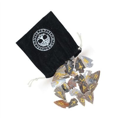 Puntas de flecha de runas vikingas con bolsa de terciopelo, 25 unidades