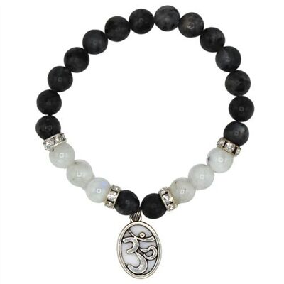 Pulsera Larvikita y Piedra Lunar con Om