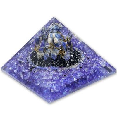 Lapis Lazuli Inside Tree Orgone Pyramid with Sparrow