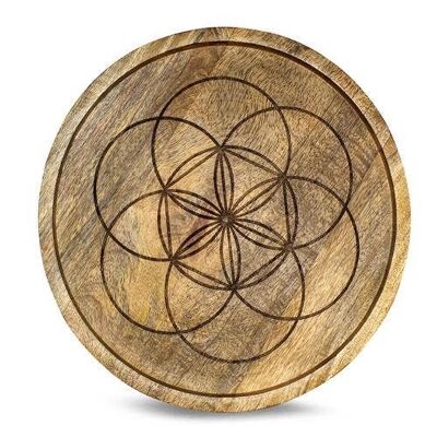 Plateau en bois de manguier avec grille en cristal Graine de vie 30 cm