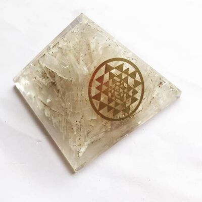 Orgone Pyramid Selenite Shree Yantra 40-45mm