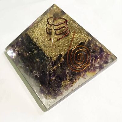 Pyramide d'orgonite - Améthyste avec spirale et symbole reiki