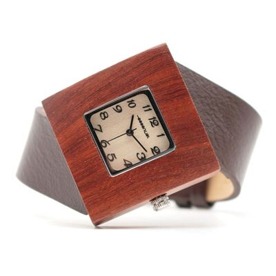 Reloj de madera para mujer - Cuero marrón