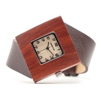 Montre femme en bois - Cuir marron 1