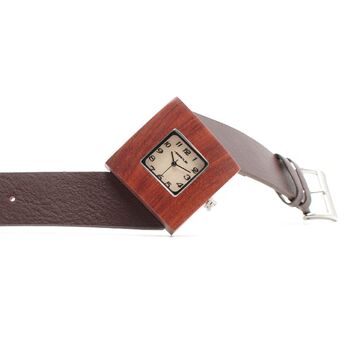 Montre femme en bois - Cuir marron 3