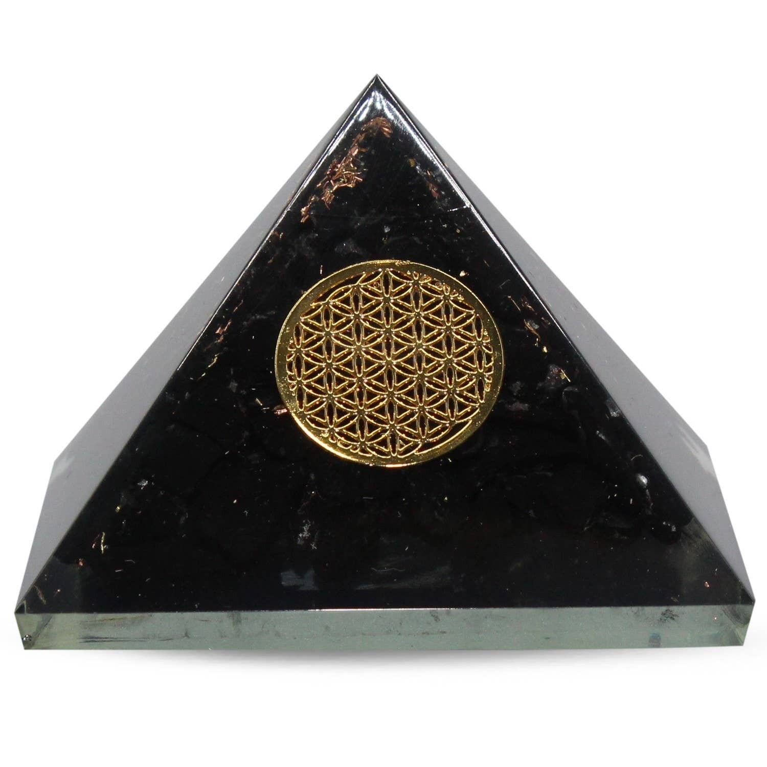 Orgonit Pyramide - Schwarzer Turmalin, Blume des Lebens 40 mm