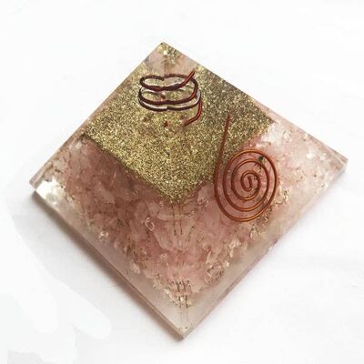 Piramide in Orgonite Quarzo Rosa con spirale in Rame