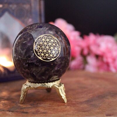 Orgonite Sphère Améthyste Avec Fleur de Vie
