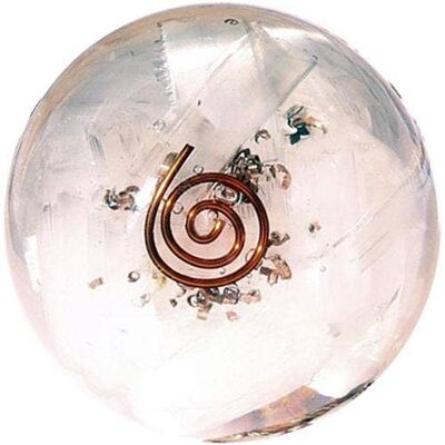 Orgonite sphère sélénite à l'intérieur avec spirale de cuivre