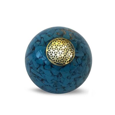 Orgonite Sphère Turquoise Intérieur Avec Fleur De Vie