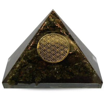Pyramide Orgonitee - Epidot, Fleur De Vie 6cm