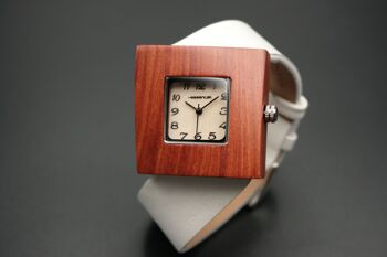 Montre bois femme bois - Cuir blanc 3