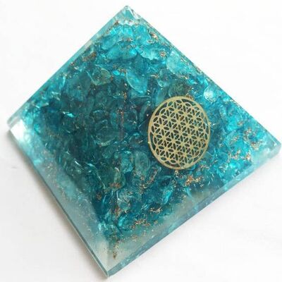 Small Orgonite pyramid Blue Topaz Flower of Life 40mm